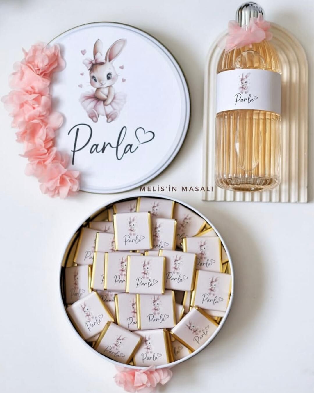 Yuvarlak Teneke Kutu Çikolata & Cam Kolonya